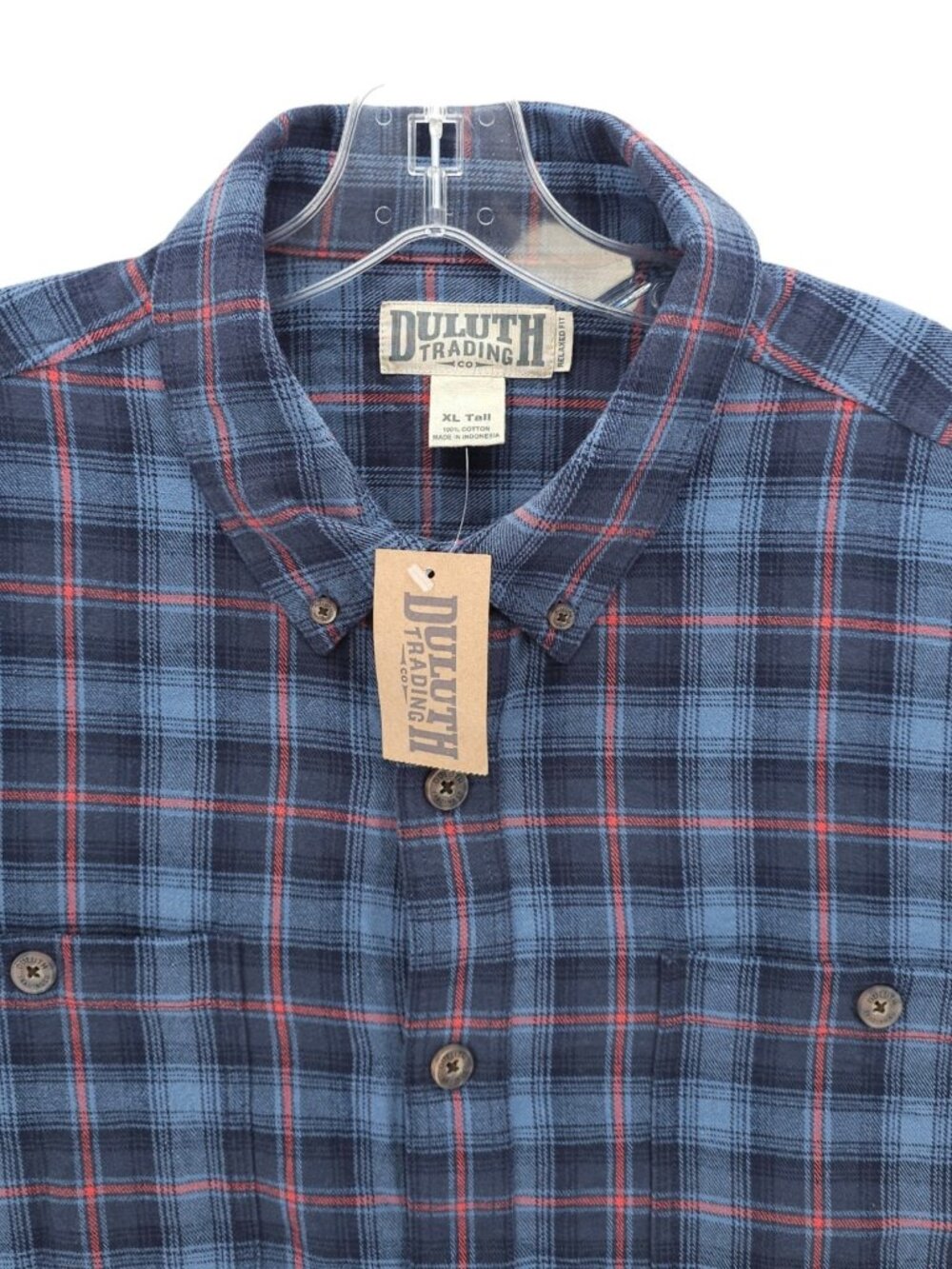 NWT DULUTH TRADING Free Swingin Flannel Relaxed Fit Shirt Blue Red Plaid XL TALL